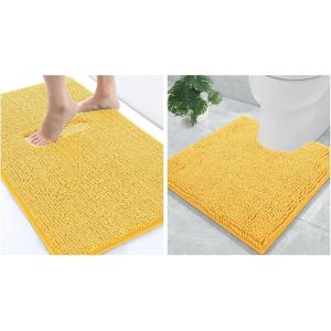 imageSmiry Chenille Bathroom Rugs 24x16 and UShaped Toilet Bath Rugs 20x20 Extra Soft and Absorbent Shaggy Bath Mat Machine Washable NonSlip Plush Carpet Yellow