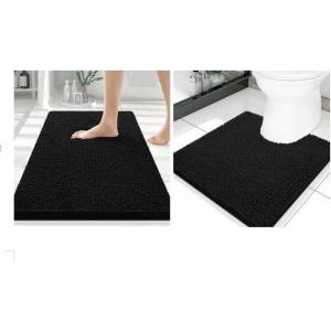 imageSmiry Chenille Bathroom Rugs 30x20 and UShaped Toilet Bath Rugs 20x20 Extra Soft and Absorbent Shaggy Bath Mat Machine Washable NonSlip Plush Carpet Black