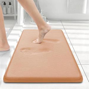 imageSmiry Memory Foam Bath Mat 24x16 Extra Soft and Absorbent Bathroom Mats Non Slip Washable Carpet for Floor Shower and Tub Peach