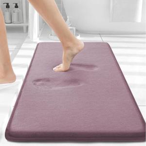 imageSmiry Memory Foam Bath Mat 30x20 Extra Soft and Absorbent Bathroom Mats Non Slip Washable Carpet for Floor Shower and Tub Deep Plum