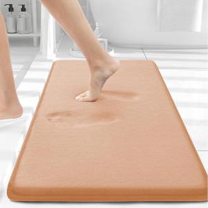 imageSmiry Memory Foam Bath Mat 30x20 Extra Soft and Absorbent Bathroom Mats Non Slip Washable Carpet for Floor Shower and Tub Peach