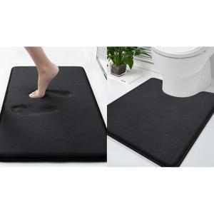imageSmiry Memory Foam Bath Mat 30x20 and 24x20 UShaped Toilet Extra Soft Absorbent Bathroom Rugs Non Slip Bath Rug Runner for Shower Bathroom Floors Black