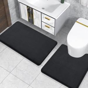 imageSmiry Memory Foam Bath Mat Set 30x20 47x17 Super Soft Absorbent Bathroom Rugs Non Slip Bath Rug Runner for Bathroom Floors Black