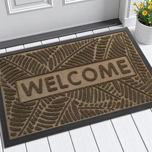 imageSmiry Welcome Mat Indoor Outdoor AllSeason Waterproof Front Door Mat Sturdy Natural Rubber Doormat NonSlip Easy Clean Low Profile Dirt Trapper for Porch Patio Entrance 295x17 GreenBrown