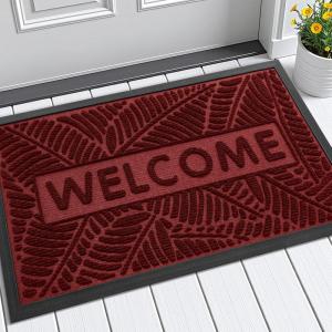 imageSmiry Welcome Mat Indoor Outdoor AllSeason Waterproof Front Door Mat Sturdy Natural Rubber Doormat NonSlip Easy Clean Low Profile Dirt Trapper for Porch Patio Entrance 295x17 GreenWine Red