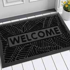 imageSmiry Welcome Mat Indoor Outdoor AllSeason Waterproof Front Door Mat Sturdy Natural Rubber Doormat NonSlip Easy Clean Low Profile Dirt Trapper for Porch Patio Entrance 295x17 GreenBlack