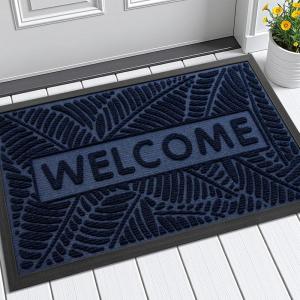 imageSmiry Welcome Mat Indoor Outdoor AllSeason Waterproof Front Door Mat Sturdy Natural Rubber Doormat NonSlip Easy Clean Low Profile Dirt Trapper for Porch Patio Entrance 295x17 GreenNavy