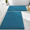 imageSmiry Bathroom Rugs Sets 2 Piece Soft Absorbent Chenille Machine Washable Non Slip Shaggy Bath Rug Set for Tub Shower and Floor 34x2130x20 WhitePeacock Blue
