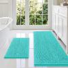 imageSmiry Bathroom Rugs Sets 2 Piece Soft Absorbent Chenille Machine Washable Non Slip Shaggy Bath Rug Set for Tub Shower and Floor 34x2130x20 WhiteTurquoise