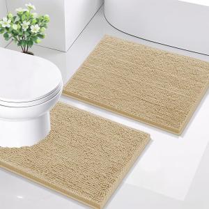 imageSmiry Bathroom Rugs Sets 2 Piece Soft Absorbent Chenille Machine Washable Non Slip Shaggy Bath Rug Set for Tub Shower and Floor 34x2130x20 WhiteBeige