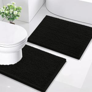 imageSmiry Bathroom Rugs Sets 2 Piece Soft Absorbent Chenille Machine Washable Non Slip Shaggy Bath Rug Set for Tub Shower and Floor 34x2130x20 WhiteBlack