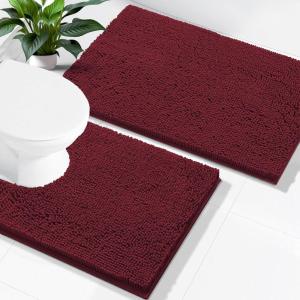 imageSmiry Bathroom Rugs Sets 2 Piece Soft Absorbent Chenille Machine Washable Non Slip Shaggy Bath Rug Set for Tub Shower and Floor 34x2130x20 WhiteBurgundy