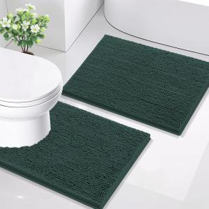 imageSmiry Bathroom Rugs Sets 2 Piece Soft Absorbent Chenille Machine Washable Non Slip Shaggy Bath Rug Set for Tub Shower and Floor 34x2130x20 WhiteGreen