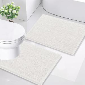 imageSmiry Bathroom Rugs Sets 2 Piece Soft Absorbent Chenille Machine Washable Non Slip Shaggy Bath Rug Set for Tub Shower and Floor 34x2130x20 WhiteIvory