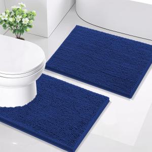 imageSmiry Bathroom Rugs Sets 2 Piece Soft Absorbent Chenille Machine Washable Non Slip Shaggy Bath Rug Set for Tub Shower and Floor 34x2130x20 WhiteRoyal Blue