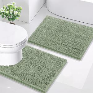 imageSmiry Bathroom Rugs Sets 2 Piece Soft Absorbent Chenille Machine Washable Non Slip Shaggy Bath Rug Set for Tub Shower and Floor 34x2130x20 WhiteSage Green