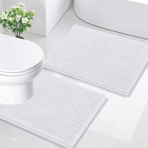 imageSmiry Bathroom Rugs Sets 2 Piece Soft Absorbent Chenille Machine Washable Non Slip Shaggy Bath Rug Set for Tub Shower and Floor 34x2130x20 WhiteWhite