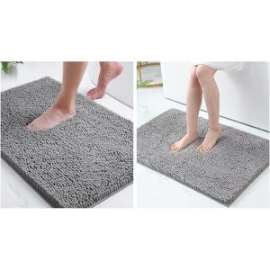imageSmiry Luxury Chenille Bath Rug Set 2 Piece Extra Soft and Absorbent Shaggy Bathroom Mat Rugs Machine Washable NonSlip Plush Carpet Runner for Tub Shower and Bath Room24x1636x 24Grey