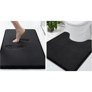 imageSmiry Memory Foam Bath Mat 30x20 and 20x20 UShaped Toilet Extra Soft Absorbent Bathroom Rugs Non Slip Bath Rug Runner for Shower Bathroom Floors Black