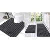 imageSmiry Bathroom Rugs Set 3 Piece Soft Absorbent Non Slip Rubber Backing Machine Washable Quick Dry Chenille Bath Rug Set for Tub Shower and Floor 47quot x 20quot24quot x 16quot UShaped 24quot x 20quot Dark Grey