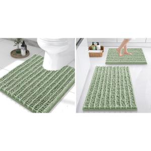 imageSmiry Bathroom Rugs Set 3 Piece Soft Absorbent Non Slip Rubber Backing Machine Washable Quick Dry Chenille Bath Rug Set for Tub Shower and Floor 30quot x 20quot24quot x 16quot UShaped 24quot x 20quot Sage Green
