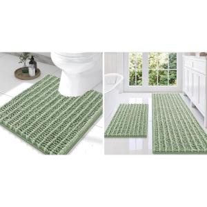imageSmiry Bathroom Rugs Set 3 Piece Soft Absorbent Non Slip Rubber Backing Machine Washable Quick Dry Chenille Bath Rug Set for Tub Shower and Floor 47quot x 20quot30quot x 20quot UShaped 24quot x 20quot Sage Green