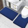 imageSmiry Memory Foam Bath Mat 24x16 and 24x20 UShaped Toilet Extra Soft Absorbent Bathroom Rugs Non Slip Bath Rug Runner for Shower Bathroom Floors Navy Blue