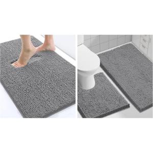 imageSmiry Bathroom Rugs and Mats Set of 3 Non Slip Absorbent Shaggy Bath Rug for Tub Shower and Bath Room 24quotx 16quot30quot x 20quot24quot x20quot Dark Grey