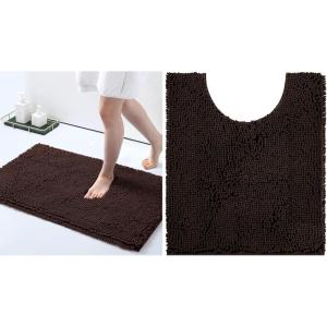 imageSmiry Chenille Bathroom Rugs 24x16 and UShaped Toilet Bath Rugs 20x20 Extra Soft and Absorbent Shaggy Bath Mat Machine Washable NonSlip Plush Carpet Brown