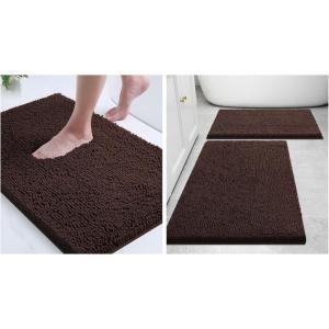 imageSmiry Chenille Bathroom Rugs and Mats Set of 3 Non Slip Absorbent Shaggy Bath Rug for Tub Shower and Bath Room 24quot x 16quot24quot x 16quot30quot x 20quot Brown