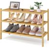 imageSmiry Bamboo Shoe Rack 3 Tier Shoe Organizer for Entryway ampamp Closet Stackable Free Standing Storage Shelf for Shoes Bags ampamp Plants GreyNatural