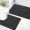 imageSmiry Bathroom Rugs Sets 2 Piece Soft Absorbent Non Slip Rubber Backing Machine Washable Quick Dry Chenille Bath Rug Set for Tub Shower and Floor 30quot x 20quot Plus 24quot x 16quot BlackDark Grey