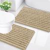 imageSmiry Bathroom Rugs Sets 2 Piece Soft Absorbent Non Slip Rubber Backing Machine Washable Quick Dry Chenille Bath Rug Set for Tub Shower and Floor 30quot x 20quot Plus 24quot x 16quot BlackBeige