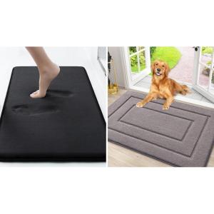 imageSmiry Bath Rug and Dog Door Mat Set Memory Foam Bath Rug Black 24x16 and Classic Dog Door Mat for Muddy Paws Grey 30x20