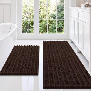 imageSmiry Bathroom Rugs Sets 2 Piece Soft Absorbent Non Slip Rubber Backing Machine Washable Quick Dry Chenille Bath Rug Set for Tub Shower and Floor 30quot x 20quot Plus 24quot x 16quot BlackBrown