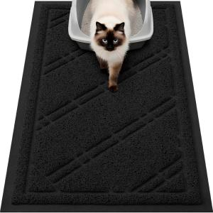 imageSmiry Cat Litter Box Mat 30x17 NonSlip Water Resistant Litter Trapping Mat Easy Clean Less Waste and UrineLocking Cat Carpet for Indoor GreenBlack