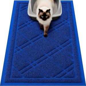 imageSmiry Cat Litter Box Mat 30x17 NonSlip Water Resistant Litter Trapping Mat Easy Clean Less Waste and UrineLocking Cat Carpet for Indoor GreenBlue