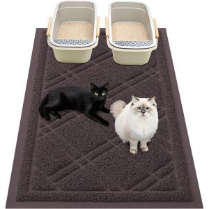 imageSmiry Cat Litter Box Mat 30x17 NonSlip Water Resistant Litter Trapping Mat Easy Clean Less Waste and UrineLocking Cat Carpet for Indoor GreenBrown