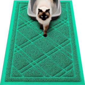 imageSmiry Cat Litter Box Mat 30x17 NonSlip Water Resistant Litter Trapping Mat Easy Clean Less Waste and UrineLocking Cat Carpet for Indoor GreenGreen