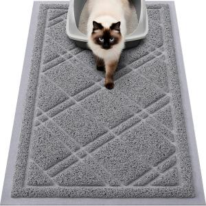 imageSmiry Cat Litter Box Mat 30x17 NonSlip Water Resistant Litter Trapping Mat Easy Clean Less Waste and UrineLocking Cat Carpet for Indoor GreenGrey