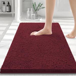 imageSmiry Luxury Chenille Bathroom Rugs 30x20 Extra Soft and Absorbent Shaggy Bath Mat Machine Washable NonSlip Plush Carpet Runner for Tub Shower and Floor Home Decor Accessories Burgundy