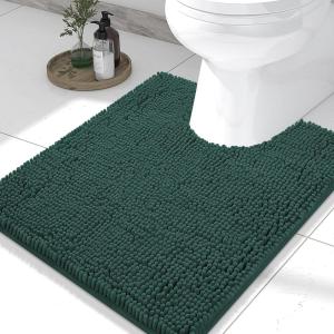 imageSmiry Luxury Chenille Toilet Rugs UShaped 24x20 Soft Absorbent NonSlip Contour Bathroom Rugs for Toilet Machine Washable Contoured Bath Mats Green