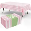 imageSmiry 3 Packs Gingham Disposable Table Cloth 54 x 108 Inch Waterproof Plastic Tablecloth Rectangle Khaki and White Checkered Table Covers for Picnic Birthday PartyPink and White