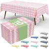 imageSmiry 3 Packs Gingham Disposable Table Cloth 54 x 108 Inch Waterproof Plastic Tablecloth Rectangle Khaki and White Checkered Table Covers for Picnic Birthday PartyPink and White