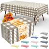 imageSmiry 3 Packs Gingham Disposable Table Cloth 54 x 108 Inch Waterproof Plastic Tablecloth Rectangle Khaki and White Checkered Table Covers for Picnic Birthday PartyKhaki and White