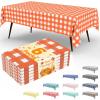 imageSmiry 3 Packs Gingham Disposable Table Cloth 54 x 108 Inch Waterproof Plastic Tablecloth Rectangle Khaki and White Checkered Table Covers for Picnic Birthday PartyOrange and White