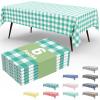 imageSmiry 3 Packs Gingham Disposable Table Cloth 54 x 108 Inch Waterproof Plastic Tablecloth Rectangle Khaki and White Checkered Table Covers for Picnic Birthday PartyTeal and White