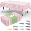 imageSmiry 3 Packs Gingham Disposable Table Cloth 54 x 108 Inch Waterproof Plastic Tablecloth Rectangle Khaki and White Checkered Table Covers for Picnic Birthday PartyPink and White