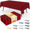 imageSmiry 3 Packs Gingham Disposable Table Cloth 54 x 108 Inch Waterproof Plastic Tablecloth Rectangle Khaki and White Checkered Table Covers for Picnic Birthday PartyBlack and Red