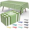 imageSmiry 3 Packs Gingham Disposable Table Cloth 54 x 108 Inch Waterproof Plastic Tablecloth Rectangle Khaki and White Checkered Table Covers for Picnic Birthday PartySage Green and White